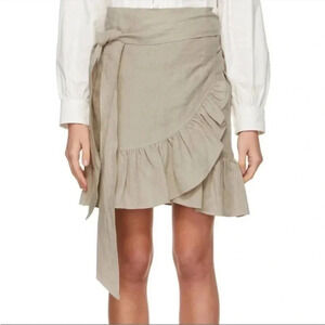 Isabel Marant beige tempster ruffle wrap linen skirt